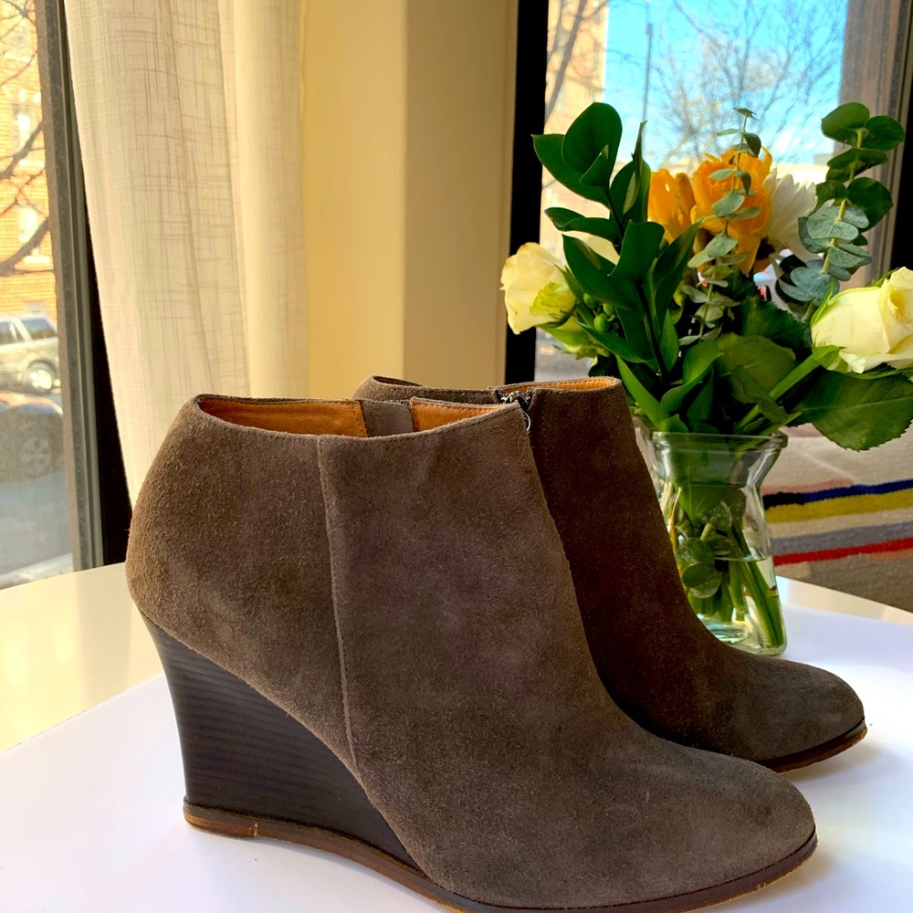 Gray Suede Wedge Bootie